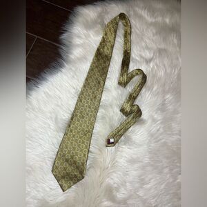 Patrick Francis Ireland jacquard weave mustard yellow printed pure Silk Tie